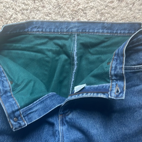 LL Bean Fleece Green Lined Insulated Blue Jeans Mens Size 35/29 EUC - Picture 5 of 9